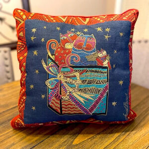 LAUREL BURCH Christmas CATS Throw PILLOW Holiday TAPESTRY Kitty Vintage Red Gold